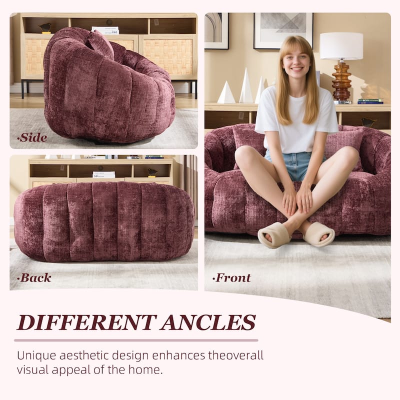HOMEFUN Chenille Upholstered Durable Comfort Lounger High Back Bean Bag Loveseat Sofa