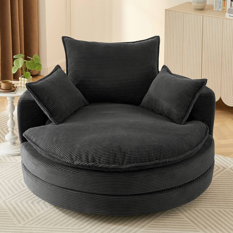 Roomfitters Swivel Barrel Chair with Dual-Layer Cushion and 3 Pillows, Comfy Accent Chair for Home or Office