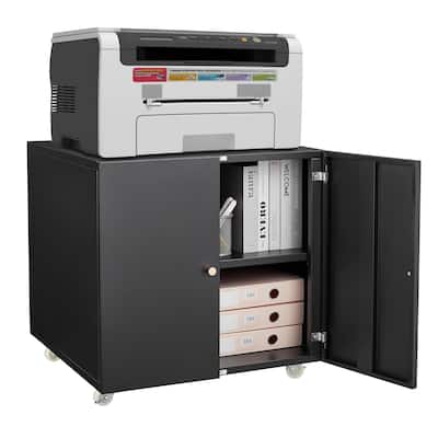 Metal Printer Stand with File Storage Cabinet, Printer Cabinet File Cabinet On Wheels with Door and Adjustable Shelf