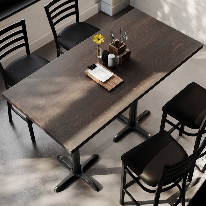 Rectangular Solid Wood Commercial Tabletop with 22" x 22" Bar Height X-Base