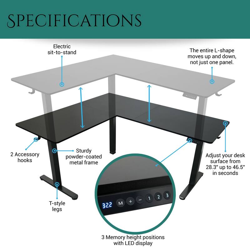Modern Designs L-Shaped Electric Adjustable Height Standing Desk