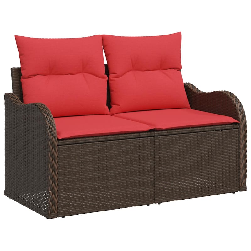 vidaXL 8/9 Patio Sofa Set with Cushions Black/Brown/Grey Poly Rattan - 113.2 x 69.9 x 27.2
