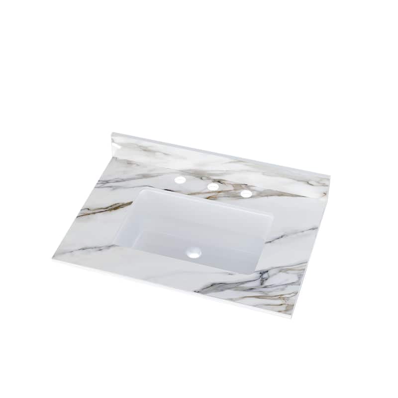31 Inch Bathroom Marble Vanity Top,Undermount Middle Sink,4" Height Backsplash,Pre-Drilled 8 Inch Faucet Hole Spread Vanity Top