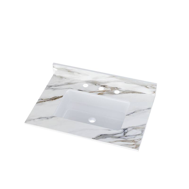 31 Inch Marble Vanity Top, Bathroom Vanity Top with Undermount Rectangular Middle Sink and 4" Height Backsplash