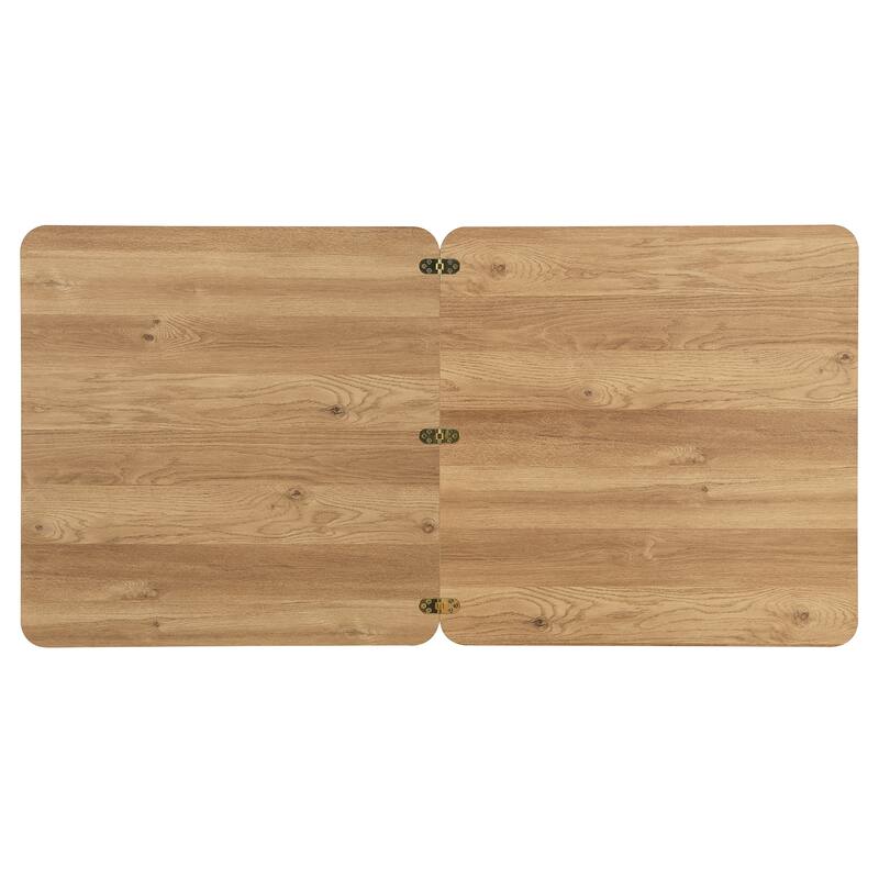 Modern 5-Piece Extendable Dining Table Set, 63" Kitchen Foldable Wooden Table with Lower Storage Shelf and 4 PU Leather Chairs