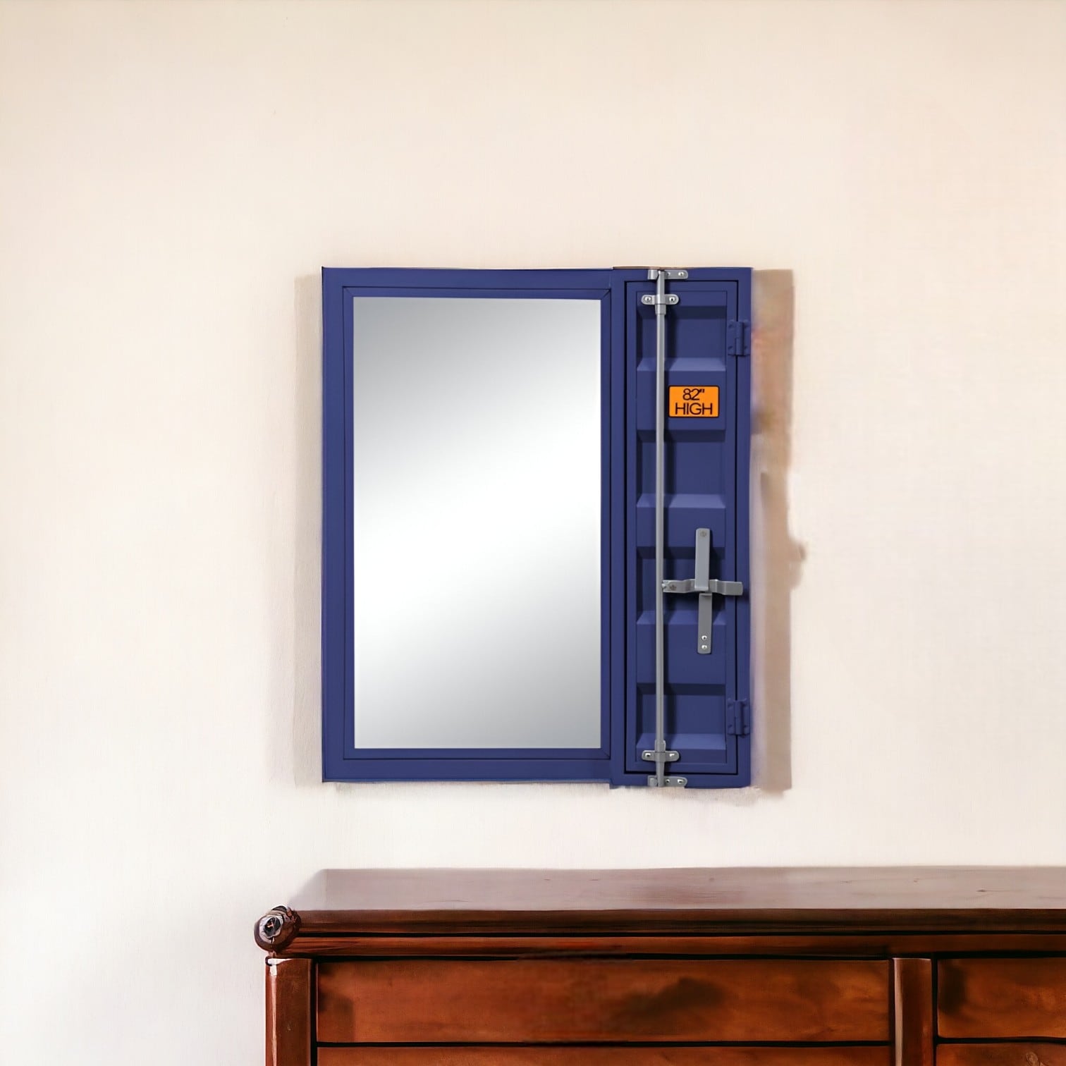 HomeRoots 32" Blue Metal Framed Dresser Mirror - 26' X '32' X '4