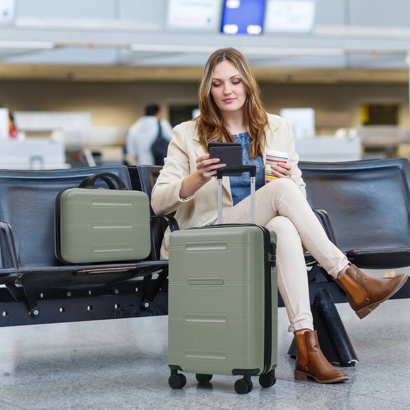 6 Piece Luggage Set, with Double Spinner Wheels Handle Password Lock, 14 IN Cosmetic Case 20/24/28 IN Luggages with Bag