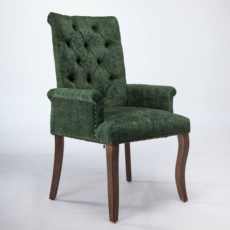 Upholstered Accent Dining Chair, Curved Solid Wood Legs, Tufted Club Arm Dining Chair, Single Pack