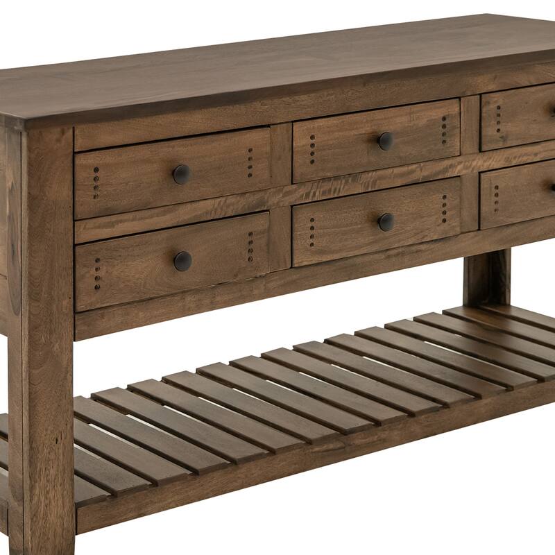 Linaa Sofa Console Table, Drawers n Shelf, Barrel Brown Wood, 63 Inch