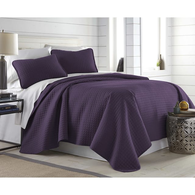 Oversized Solid 3-piece Quilt Set by Southshore Fine Linens - Purple - Full - Queen