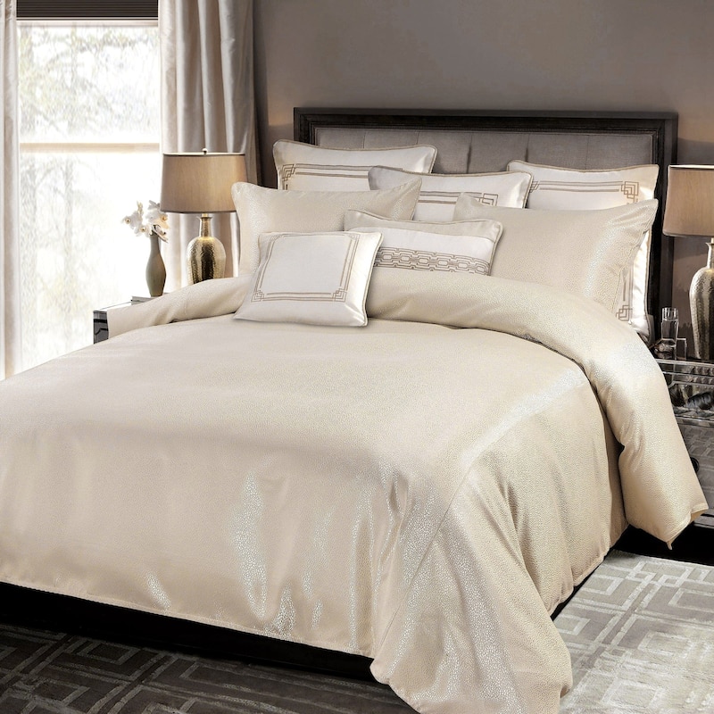 HiEnd Accents Marilyn Modern Bubble Metallic Jacquard Comforter Set, 3PC - Gold - Queen