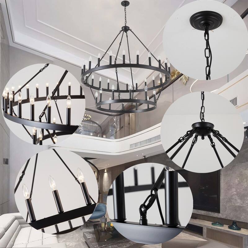48in 2 Tier Wagon Wheel Chandelier, 36-Light Extra Large Chandelier