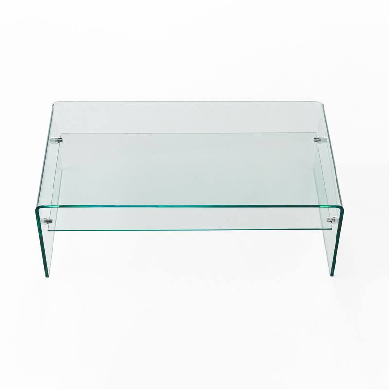 39.5" Modern Storage Coffee Table with Shelf of 8mm Tempered Glass for Living Room
