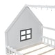 preview thumbnail 26 of 28, Wood Full Size House Floor Bed with Window,Fence and LED Lights