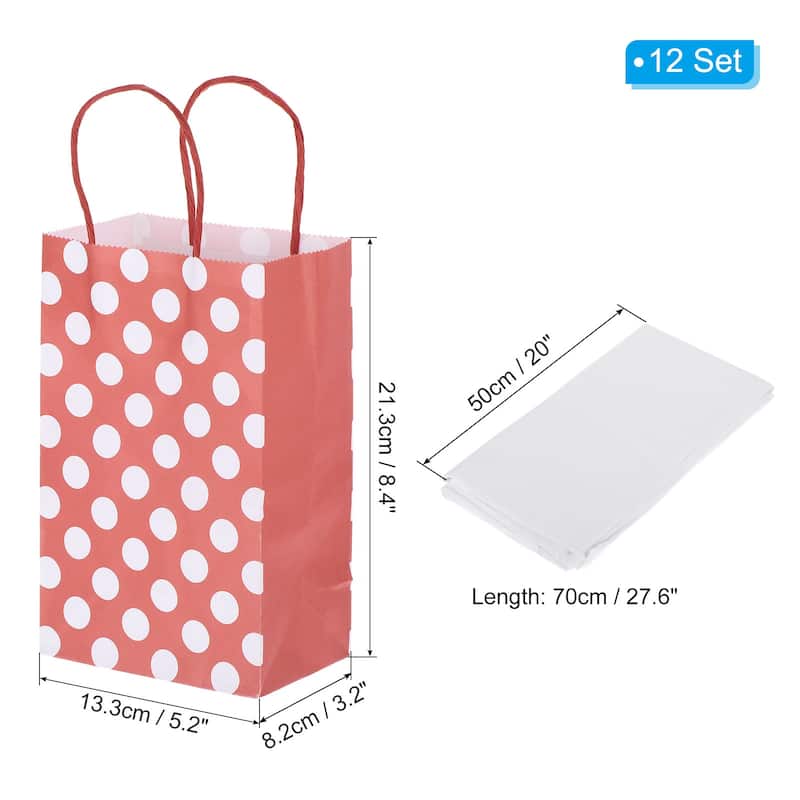 12Pcs 5.2"x3.2"x8.4" Favor Gift Bags with White Tissue Paper, Dotted