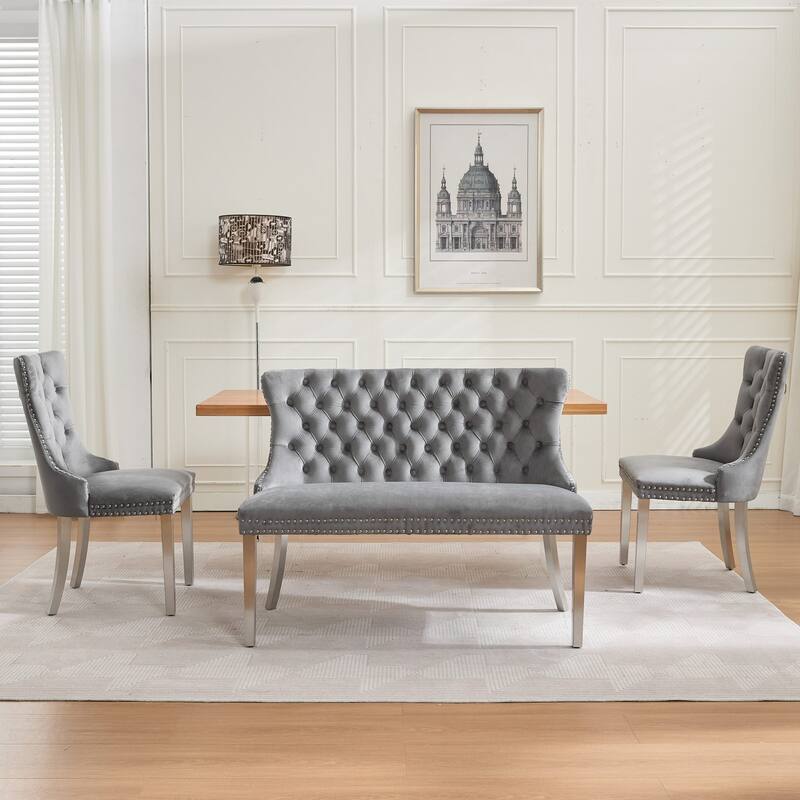 Velvet Double Dining Loveseat Bench, Kitchen & Dining Seating, 2-Seat Tufted Bench w/Handmade Buttons, Wing Back