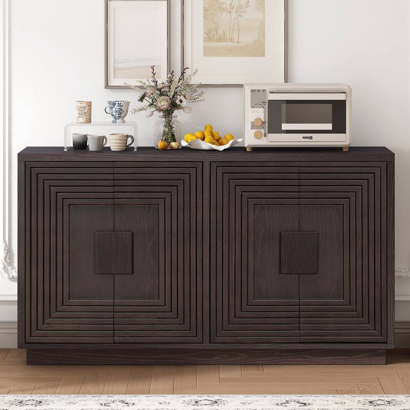 Carved Buffet Storage Cabinet Sideboard with Adjustable Shelve, Vintage TV Cabinet Entryway Floor Cabinet Cupboard Console Table - Espresso