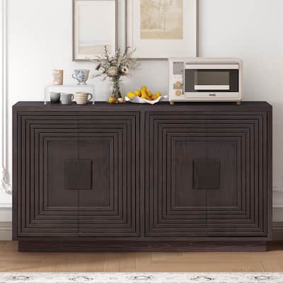 Vintage Distressed 4-Door Sideboard with Adjustable Shelves & Geometric Design, Espresso