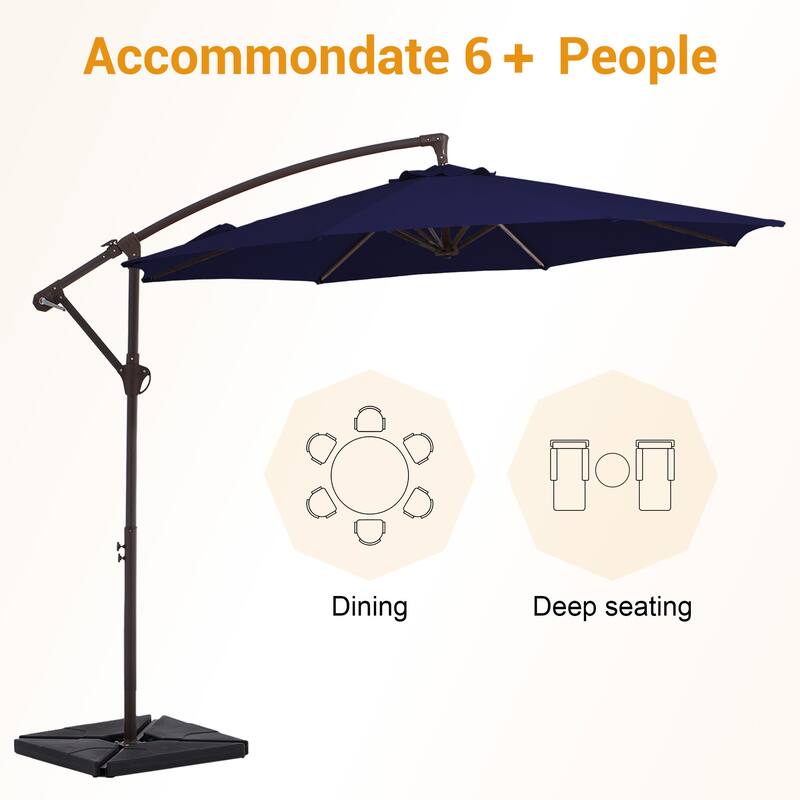 10 ft Steel Crank-lift Cantilever Umbrella With Weighted Base