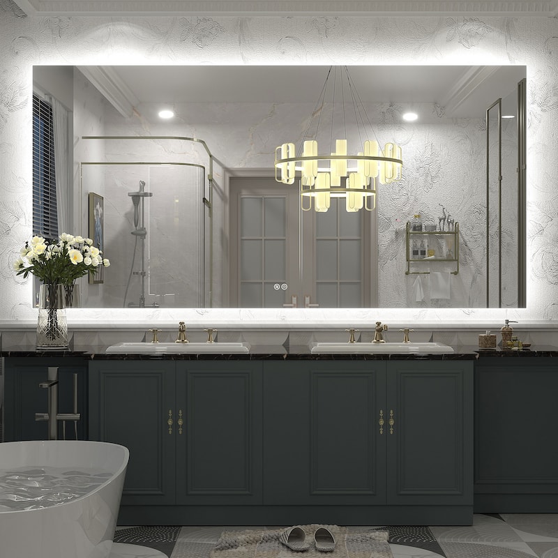 Frameless Anti-Fog 3 Colors Dimmable LED Backlit Wall Bathroom Vanity Mirror - 72" x 36"-Rectangular