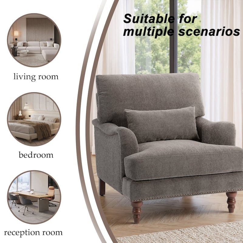 Set of 2 Mid Century Chenille Upholstered Accent Chairs