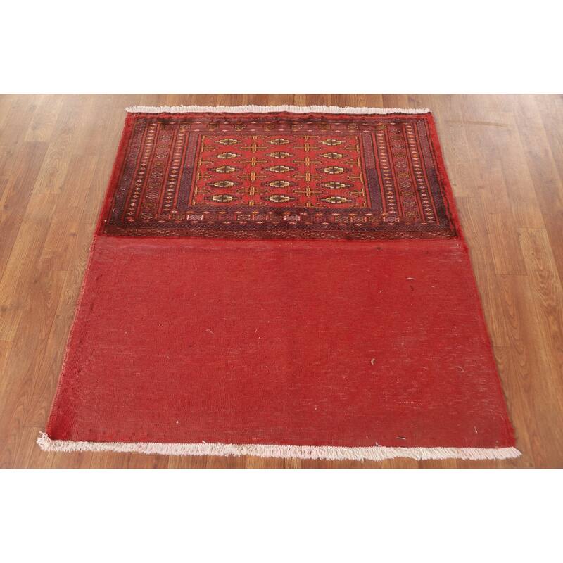 Geometric Turkoman Persian Square Rug Hand-Knotted Wool Carpet - 3'4" x 3'4"
