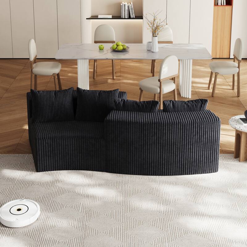 Modular Curved Loveseat Couch Corduroy Sectional Sofa with 4 Pillows