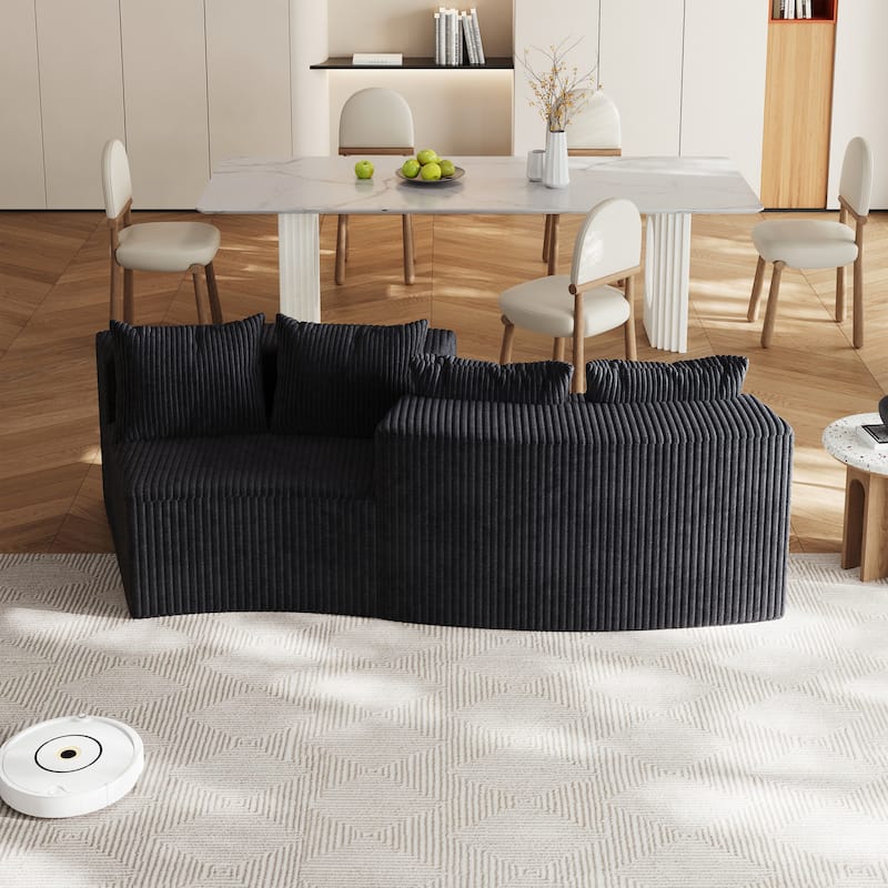 Roomfitters Modular Curved Sectional Sofa, 2-Piece Corduroy Semi-Circular Couch with Pillows