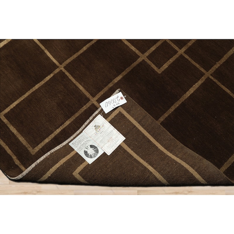 5x6'7'' Tibetano Hand Knotted Wool & Silk Art Deco Brown Rug - 5' x 6' 9''