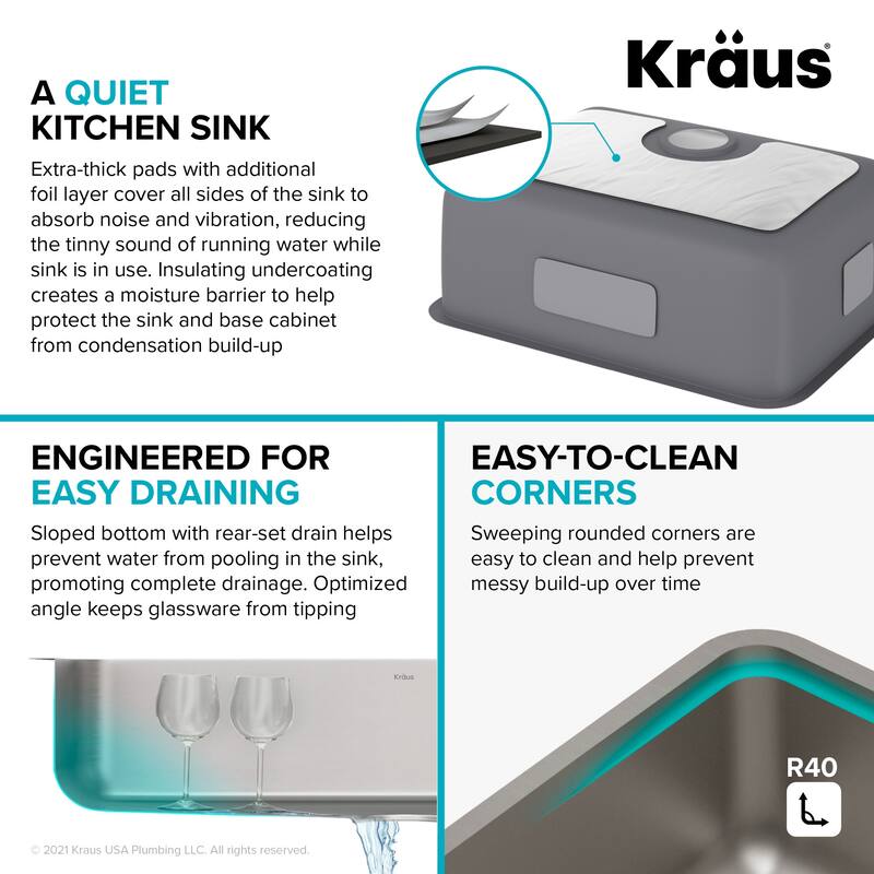 Kraus Dex 25" Undermount Single Basin 16 Gauge Stainless Steel Kitchen