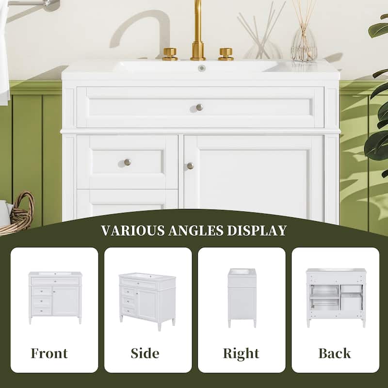 36 Inch Bathroom Vanity with Top Sink, Tip-Out Drawer, Soft Close Doors, Freestanding Cabinet for Storage