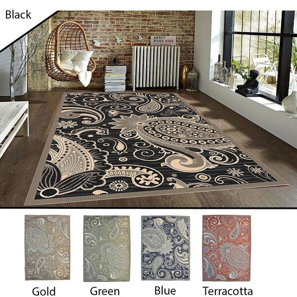 5x8 Feet Black Gold Green Blue Terracotta Modern Contemporary Indoor Outdoor Area Rug Carpet
