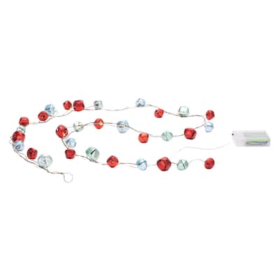 Set of 2 Red and Blue LED Sleigh Bell Garland with Wire and Lights Holiday Decor for Tree or Wreath - 36”L x 1.25”W x 5”H