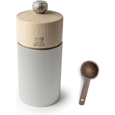 Peugeot Line Manual Salt Mill, alu, 12 cm - 4.75" Natural Wood - With Wooden Spice Scoop