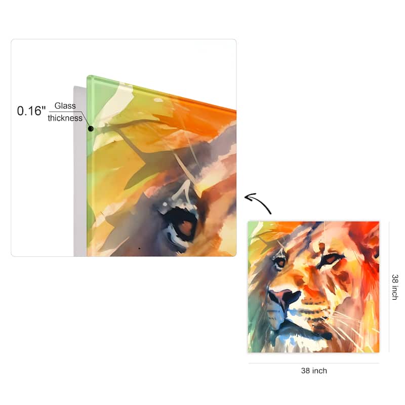 Empire Art Direct Regal Strength I Lion Printed Tempered Glass Wall Art - Multi-Color