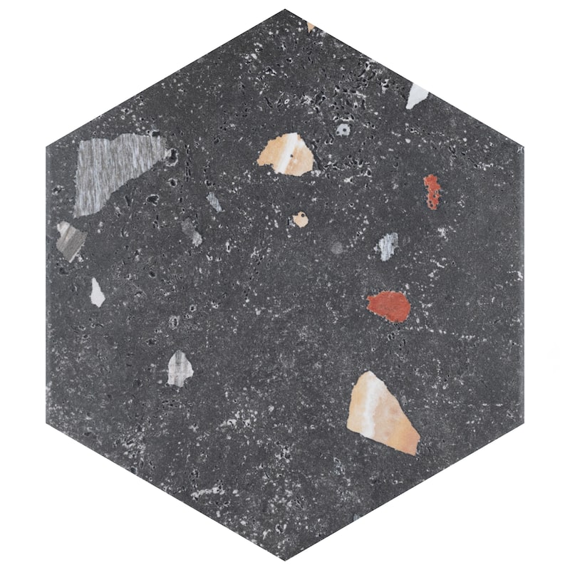 SomerTile Sonar Hex Black 8-5/8" x 9-7/8" Porcelain Floor and Wall Tile