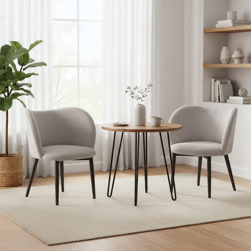 MidCentury Corduroy Upholstered Curved Back Dining Chair Set of 2 - Grey
