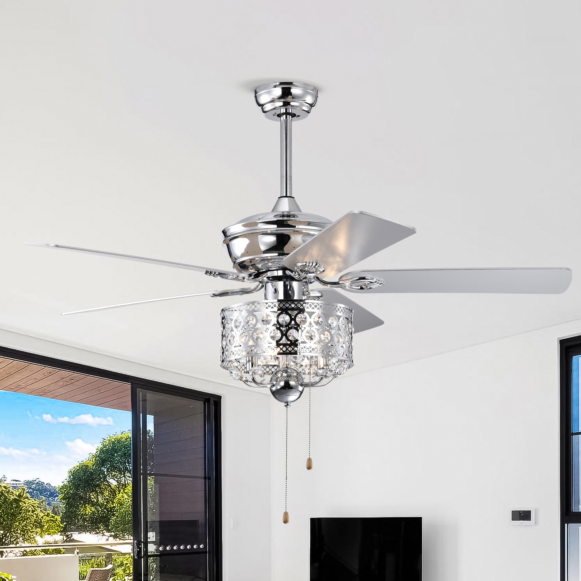 52 inch Indoor Chrome Ceiling Fan with Pull Chain,Reversible 52 inch Indoor Chrome Ceiling Fan with Pull Chain,Reversible