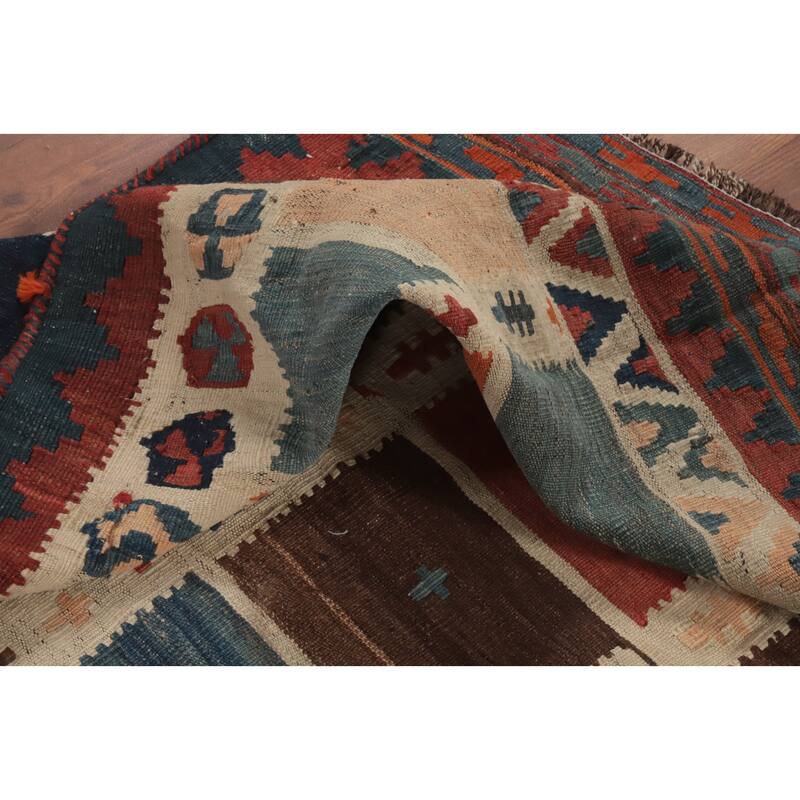 Hand Woven Oriental 100% Wool Carpet Southwestern Tribal Multi-Colored Kilim Area Rug - 7' 8'' X 4' 2''