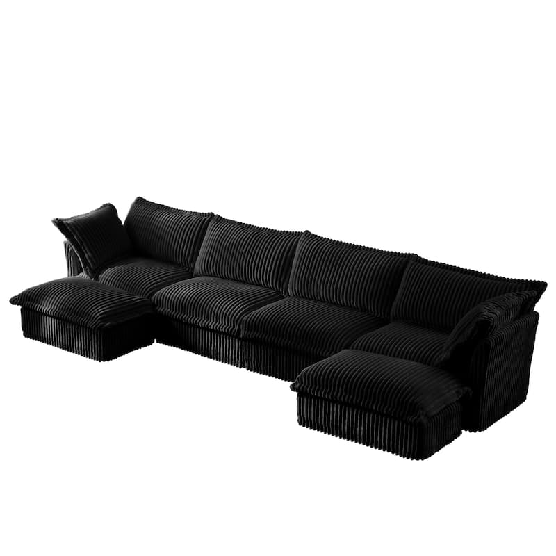156.6" Corduroy U-Shape 4-Seater Sectional Sofa with Removable Slipcover, Deep Seat Design and French Edge Detailing