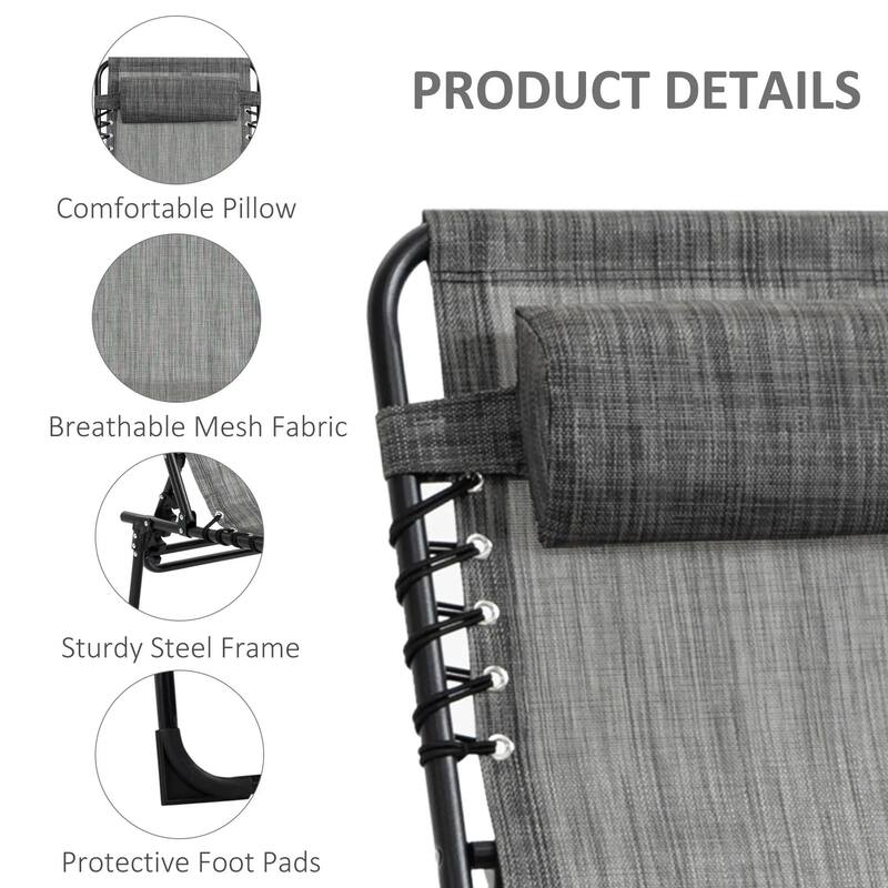 Reclining Chaise Lounge with Adjustable Back, Pillow for Patio Beach