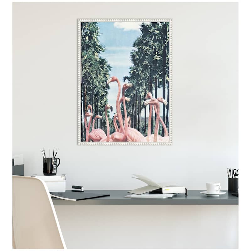 Kate and Laurel Sylvie Palm Trees and Flamingos Framed Canvas by Sarah Eisenlohr