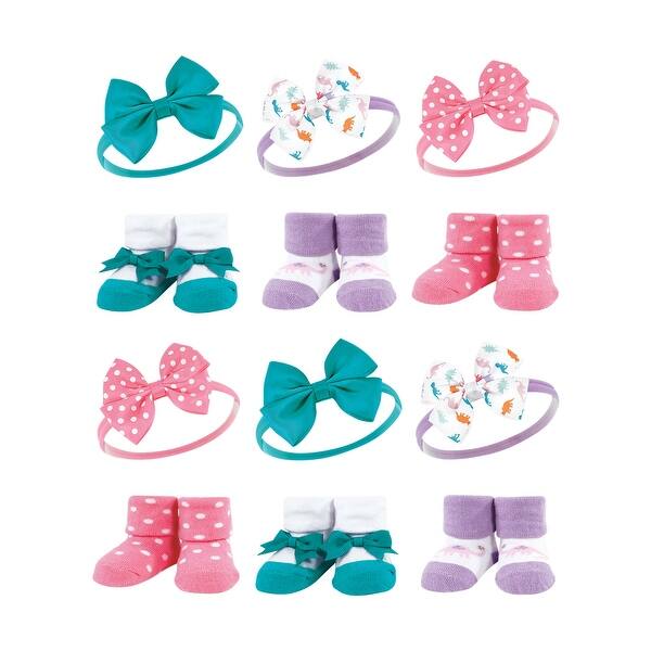 slide 1 of 1, Hudson Baby Infant Girl 12Pc Headband and Socks Giftset, Dinosaurs, One Size - Dinosaurs Dinosaurs - One Size