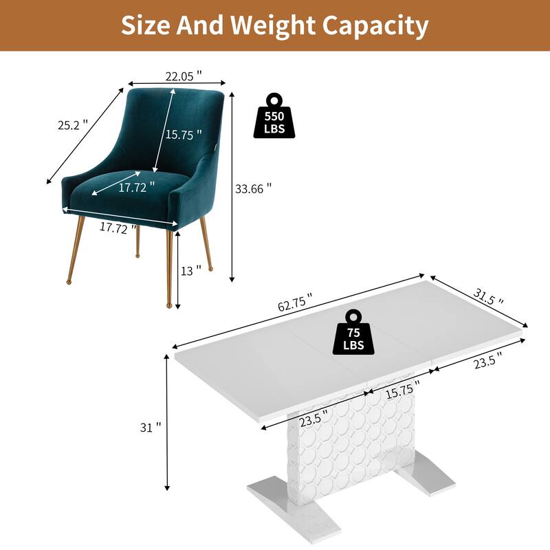7-Piece Clihome High-gloss Extendable Table Velvet Chair Dining Set