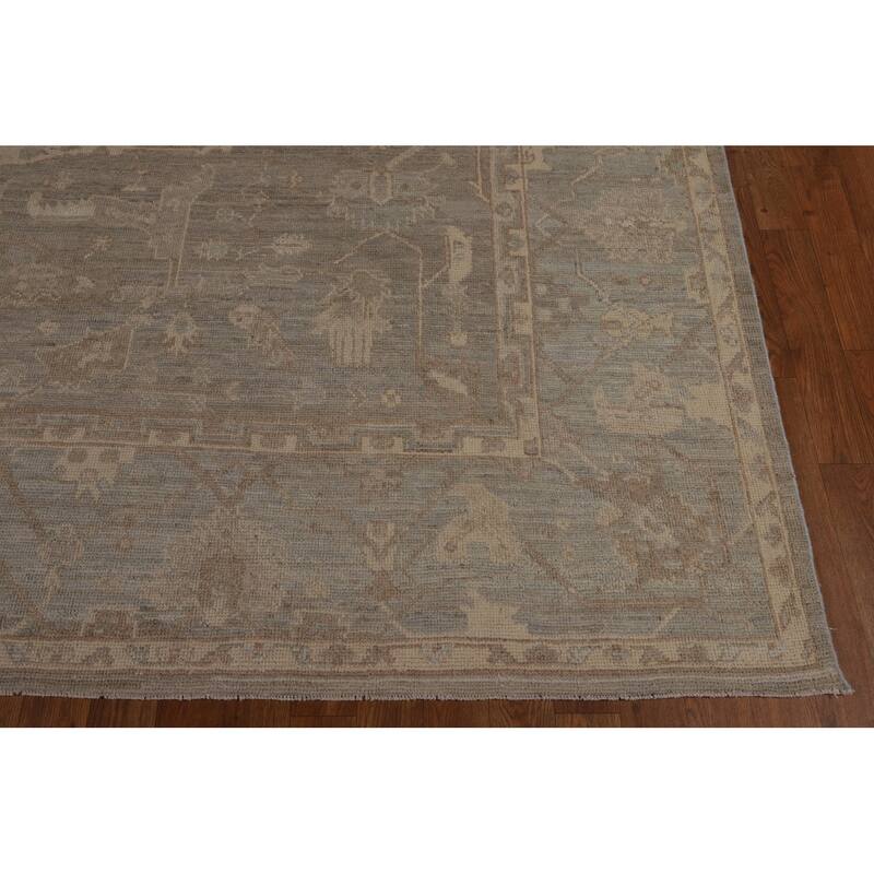 Transitional Oushak Turkish Area Rug Hand-Knotted Grey Wool Carpet - 9'1"x 11'8"