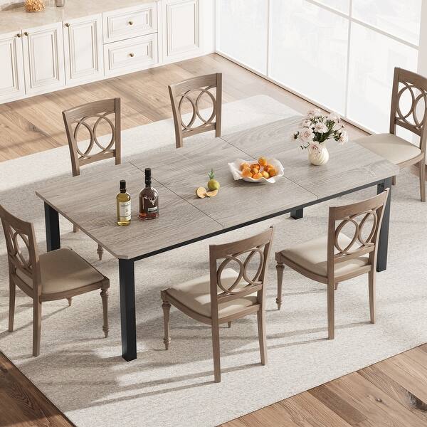 HOMCOM 70.9" Industrial Dining Table For 8 - Rustic Brown Rectangular Kitchen Table With Steel Legs