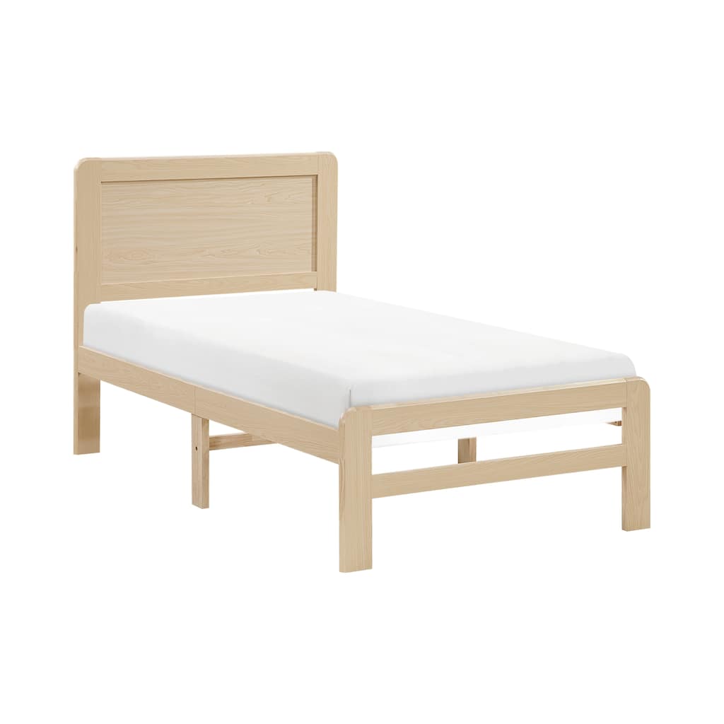 Contemporary Natural Finish Twin Size Wooden Platform Bed Frame with Headboard
