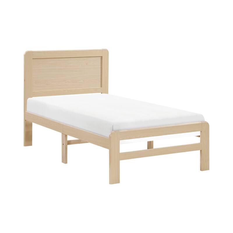 Contemporary Natural Finish Twin Size Wooden Platform Bed Frame with Headboard - Natural