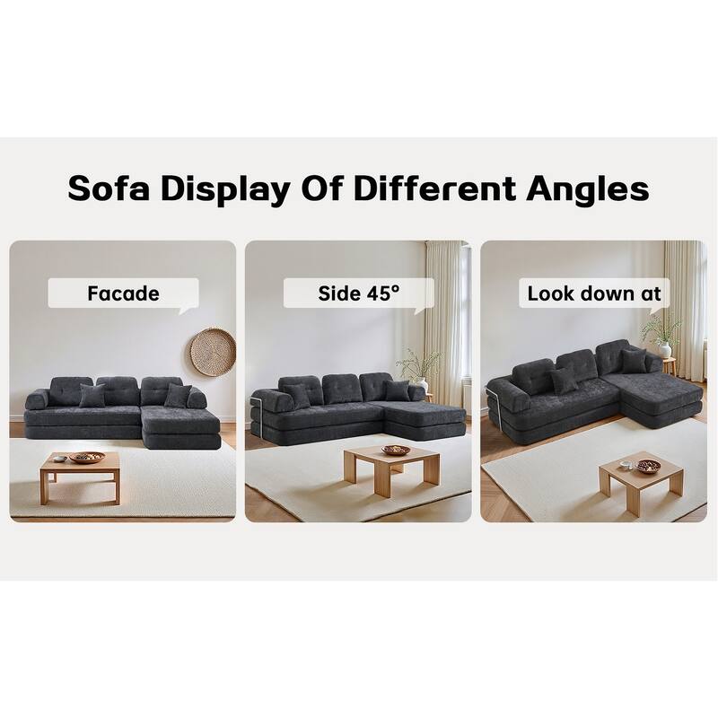 Modular Sectional Sofa with L-Shape Chaise Lounge, Comfy Chenille Boneless Couches, High-Responsive Memory Foam Compressed Sofa