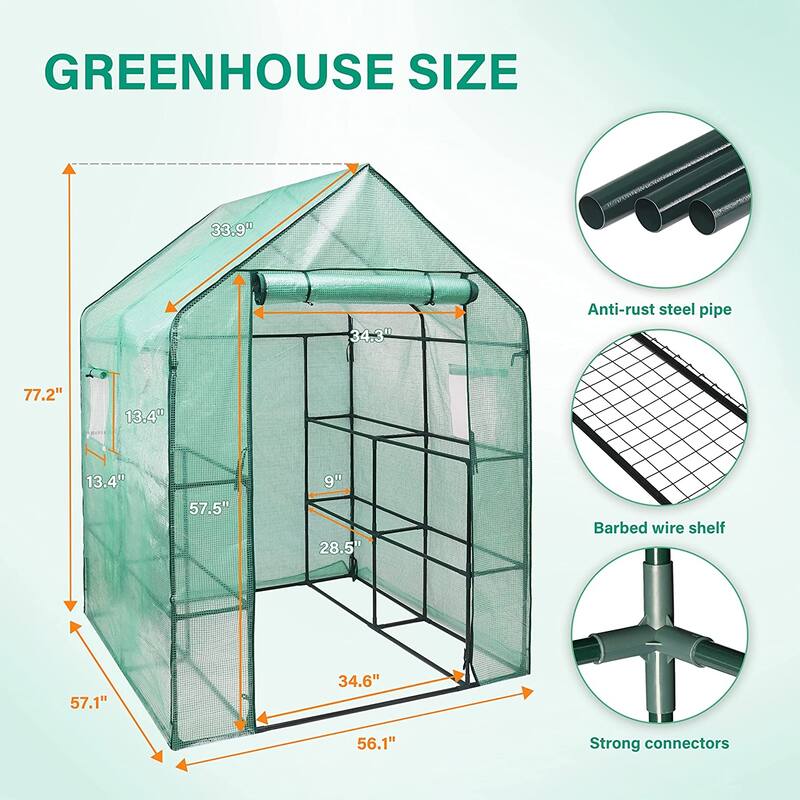 Walk-in Greenhouse Kit with Durable PE Cover and Observation Windows, 3-Tier 12-Shelves Portable Gardening Plant House